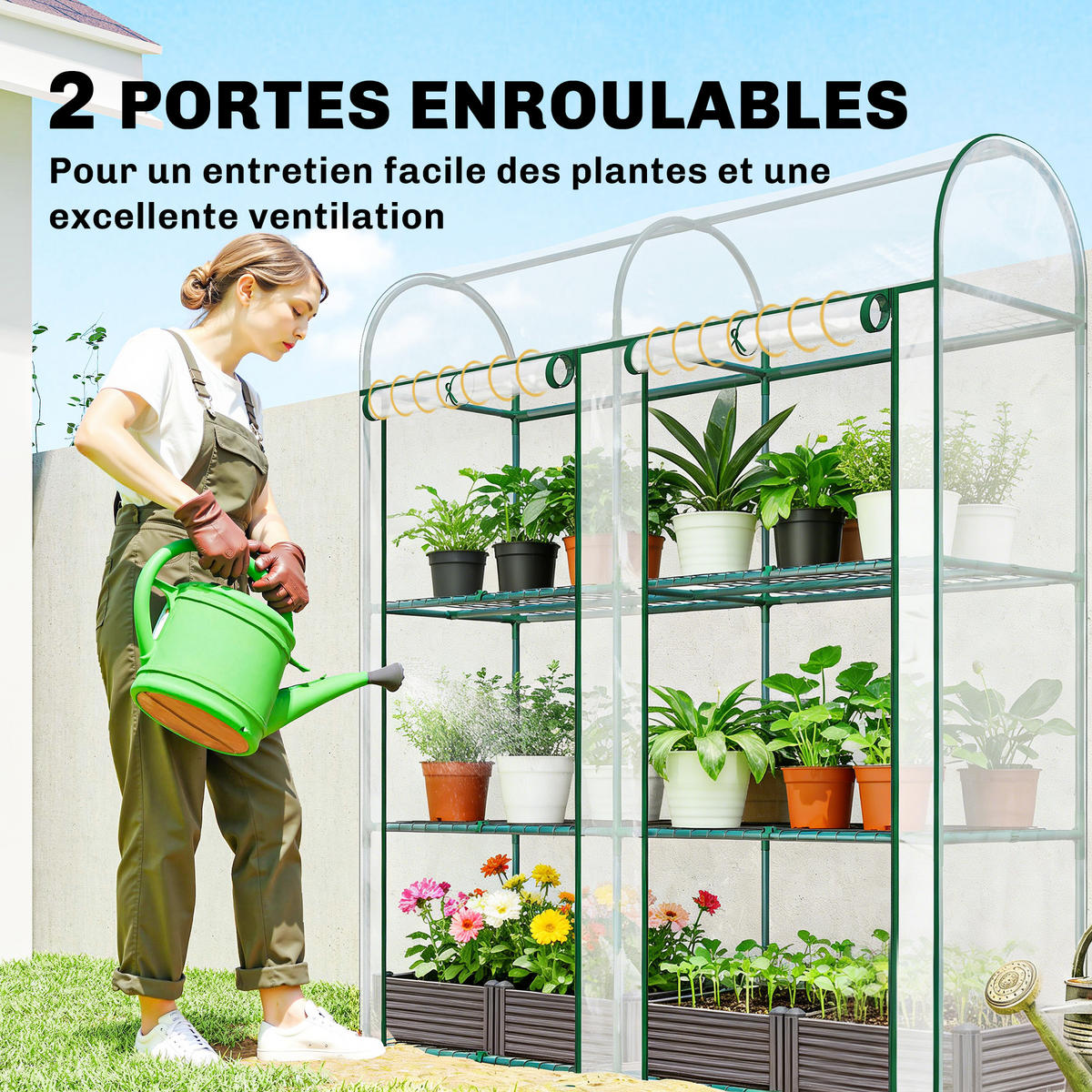 GEWÄCHSHAUS DE-12068 mit 3 Etagen & 2 Rolltüren Transparent - Transparent, Kunststoff (46/164/143cm) - ComfortXL