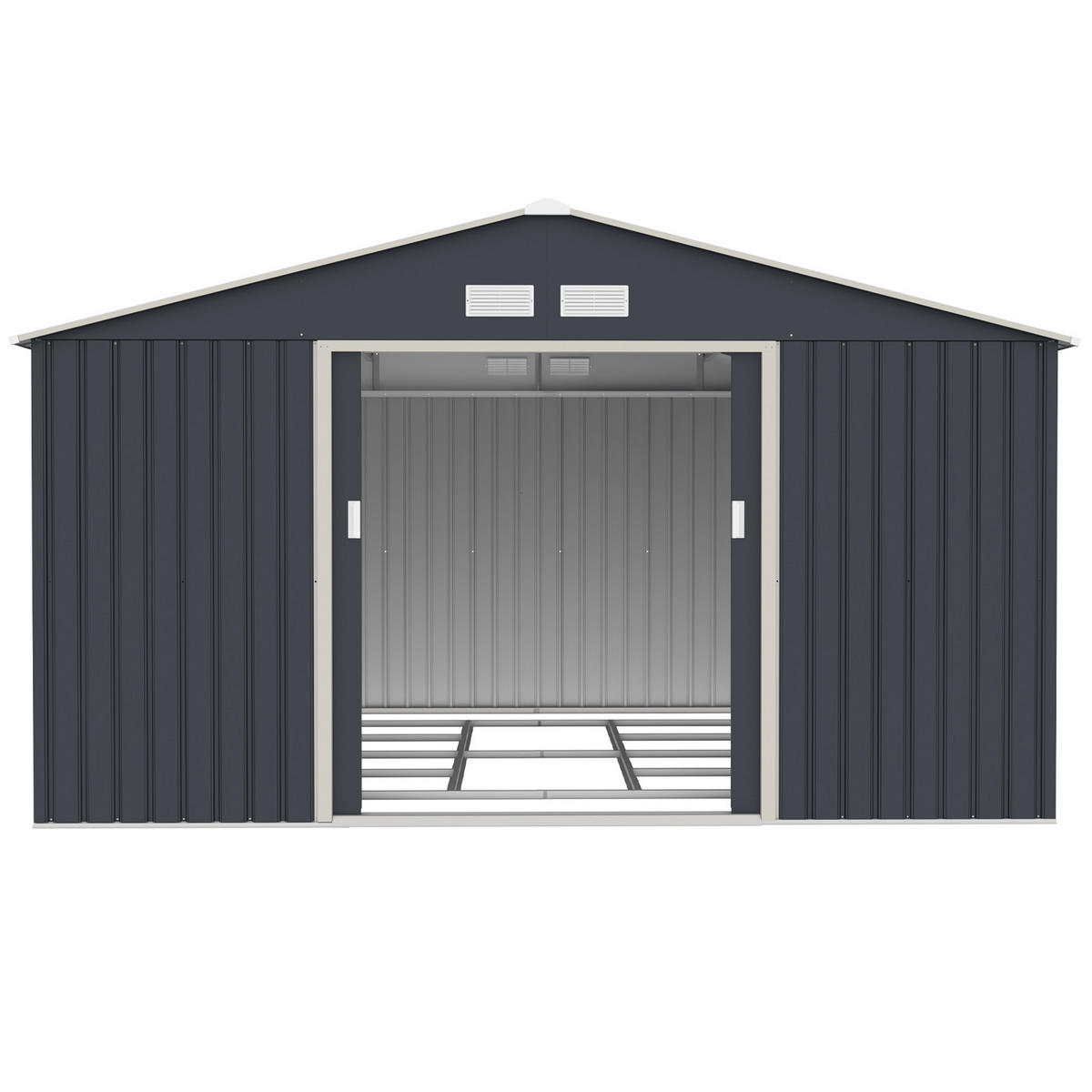 GERÄTEHAUS mit Bodenrahmen Metall S350 Grau - Grau, Metall (341/201/322cm) - HATTORO