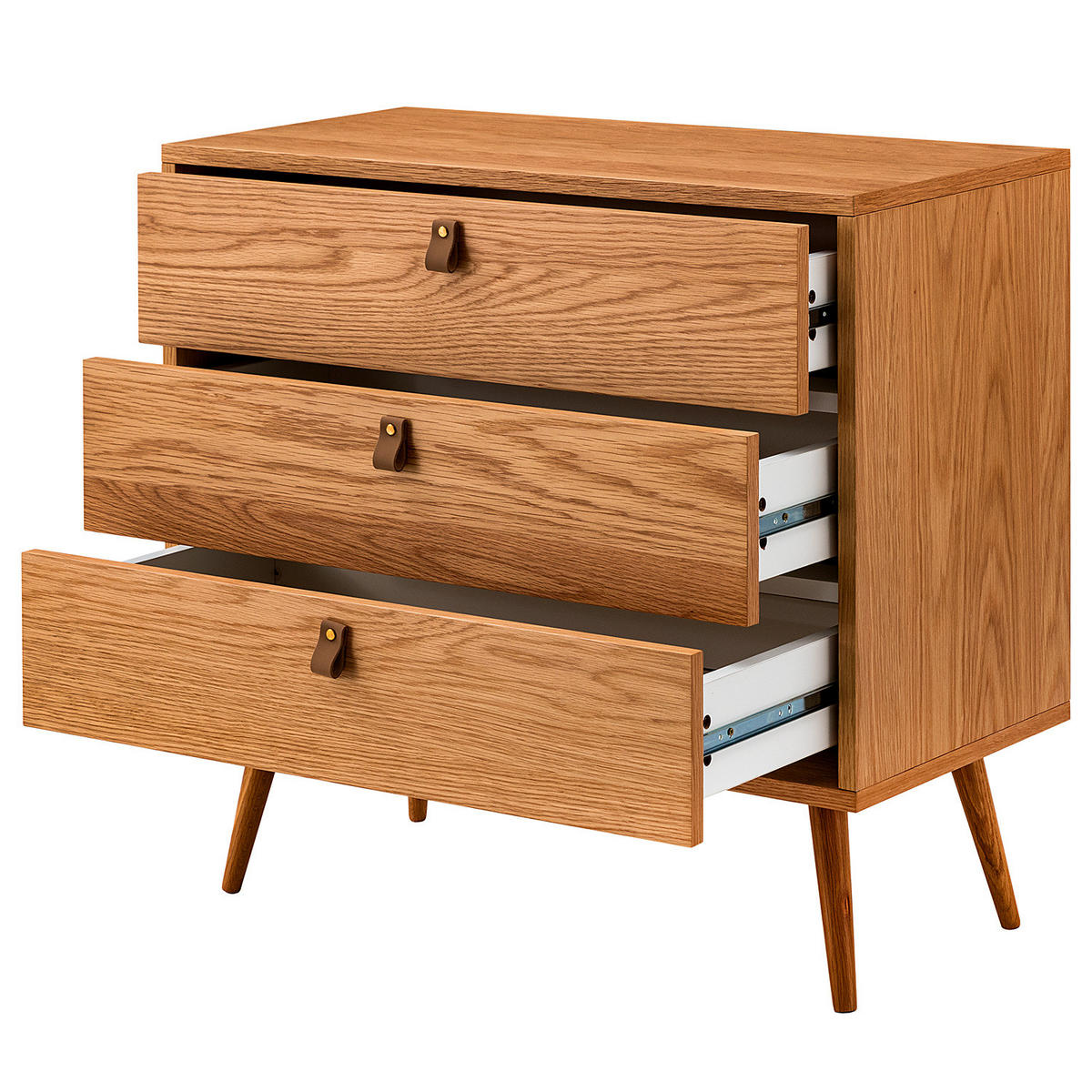 KOMMODE mit 3 Schubladen - Echtholzfurnier Eiche - Braun, Holzwerkstoff (80/75/40cm) - home24