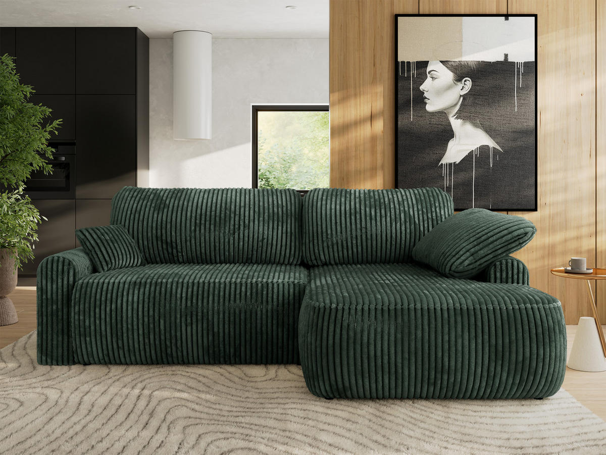 ECKSCHLAFSOFA CUBO L Grün Cord - rechts - Schwarz/Grün, Kunststoff/Textil (187/273cm) - MKS