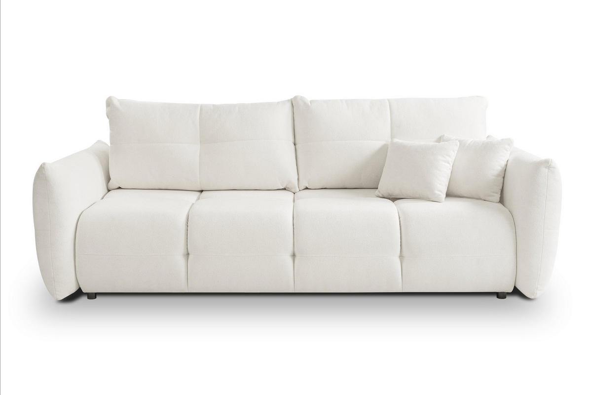 BETTSOFA MODA Creme Geflochtener Stoff mit Schlaffunktion - Creme, Holz (245/86/110cm) - MASSENO