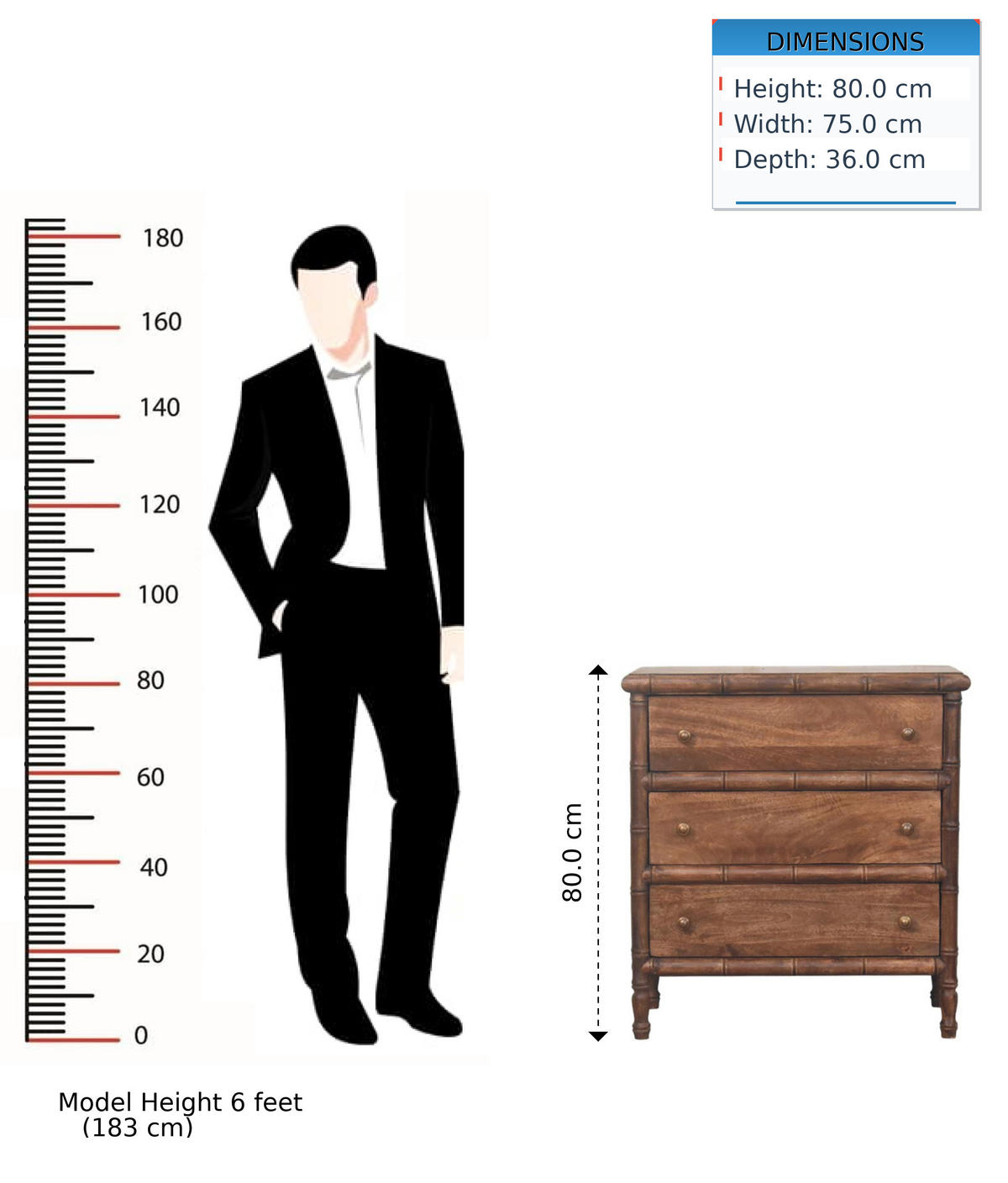 KOMMODE Bambus Geschnitzt, 3 Schubladen, Dunkelbraun - Dunkelbraun/Messingfarben, Holz/Metall (75/80/36cm) - Artisan Furniture
