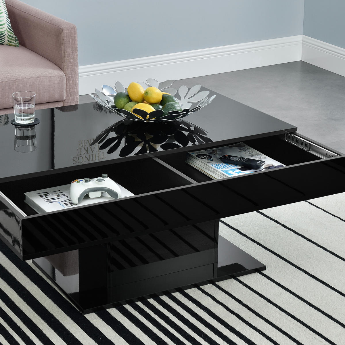 KONFERENČNÍ STOLEK Lünen 110/60/40 cm - vysoce lesklá černá, kompozitní dřevo (60/110/40cm) - [en.casa]