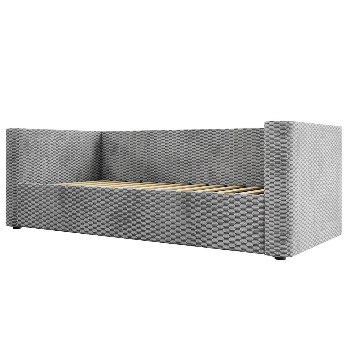 POLSTERBETT 90/200 cm mit LED-Beleuchtung und hydraulischem Stauraum, Samt, Grau - Grau, Textil (90/200cm) - Redom