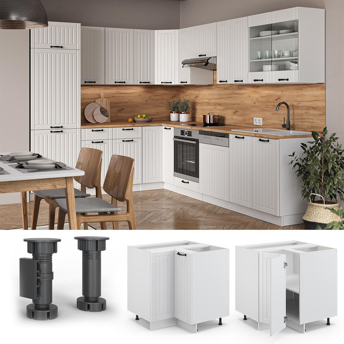 ECKUNTERSCHRANK Fame-Line Weiß Landhaus 80.5 cm ohne AP - Weiß, Holzwerkstoff (80.5/82/51.6cm) - Vicco