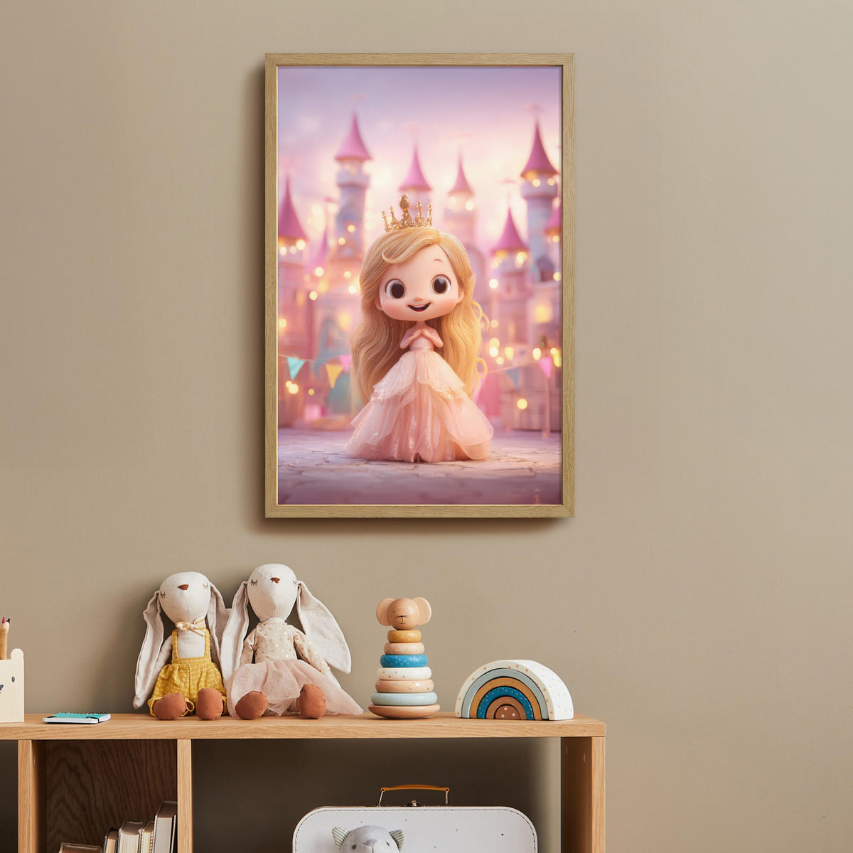 DOBÍJECÍ NOČNÍ LAMPIČKA Princezna - Růžová - Zámek 40x60 cm - růžová, kompozitní dřevo (8/40/60cm) - OnlyWow