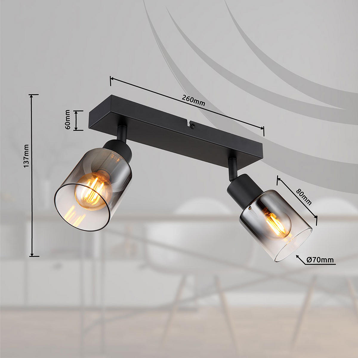 DECKENLEUCHTE Metall Schwarz Rauchglas - Schwarz, Glas (26/7/14cm) - Globo Lighting