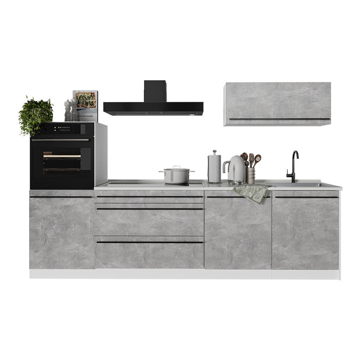 KUCHYNKA R-Line, betón/biely, 280 cm antrasiitti työtaso - sivá/biela, kompozitné drevo (280/143/60cm) - Vicco