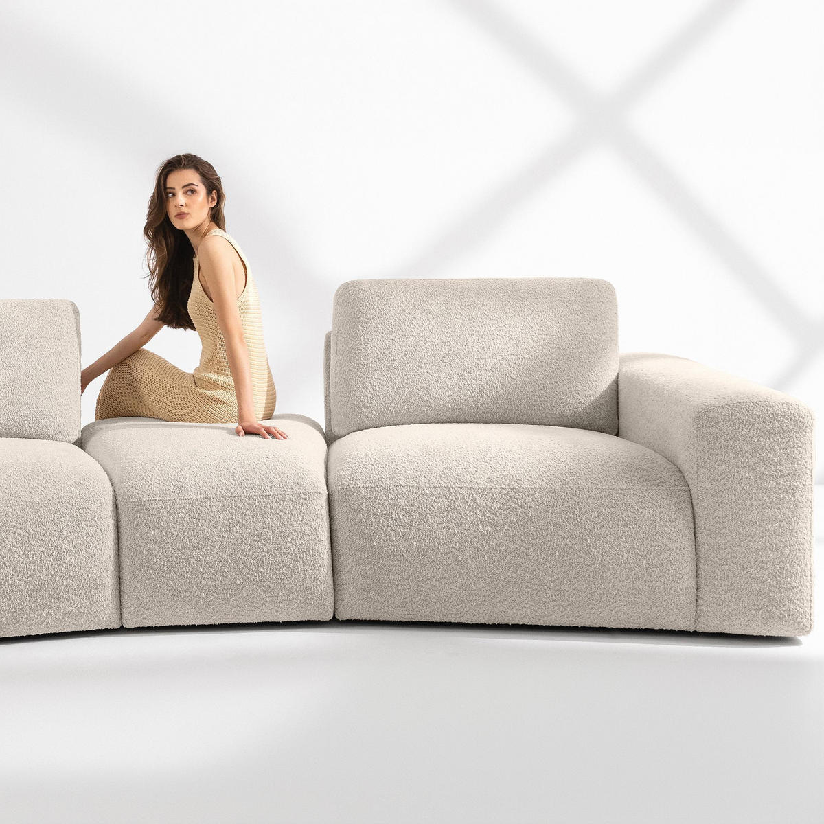 5-SITZER ECKSOFA ZUCCO Boucle links, Cremeweiß - Creme, Textil (430/84/105cm) - KONSIMO®