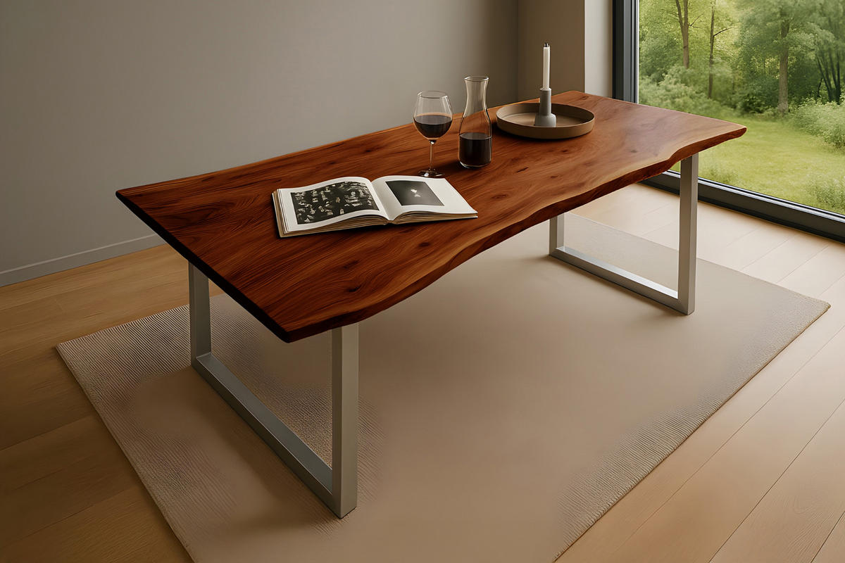 ESSTISCH MAX - Silberfarben/Nussbaumfarben, Holz/Metall (100/260/77cm) - SAM