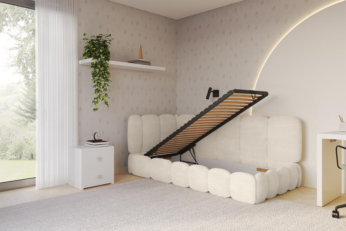 EINZELLBETT Jugendbett mit Bettkasten und Matratze H3/H4, Rechts - AVRY 80x200 Beige - Naturfarben, Holzwerkstoff/Textil (80/200cm) - ALTDECOR