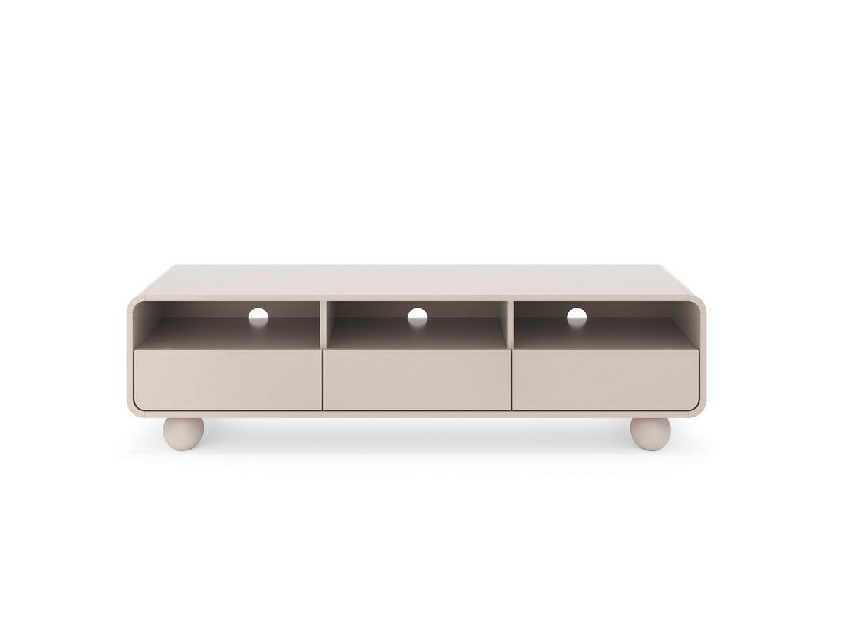 CASHMERE TV-Schrank mit Regalen und Türen – Modernes Design, kugelförmige Beine, 160 x 44 x 39 cm - Beige, Holzwerkstoff (160/44/39cm) - 3XE LIVING