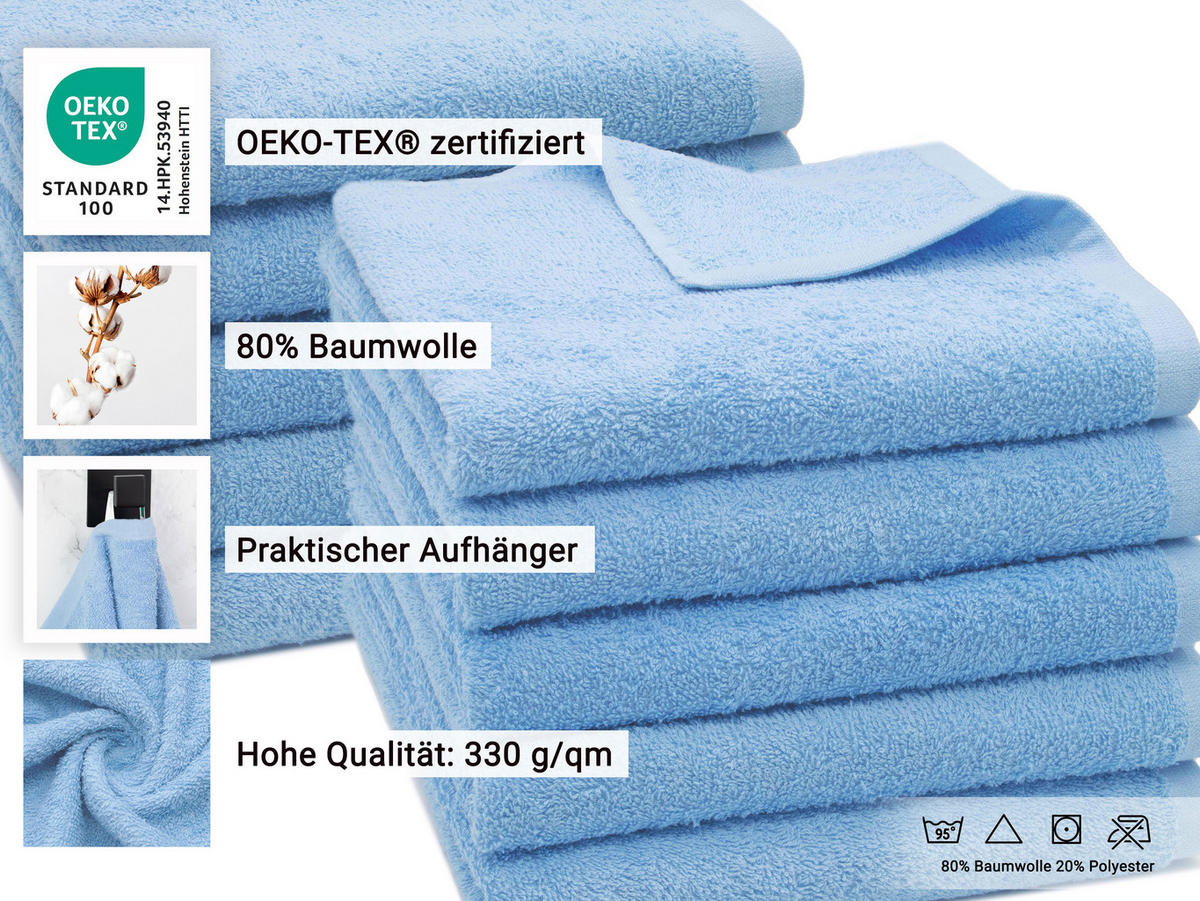 HANDTÜCHER, 10er-Set, 50x100 cm, 80% Baumwolle, 20% Polyester, Blau - Hellblau, Naturmaterialien (50/100cm) - Zollner