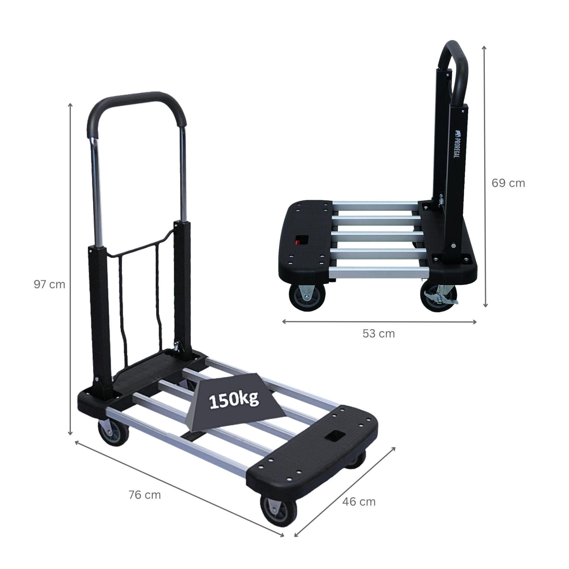 TRANSPORTWAGEN Taurus klappbar 150 97x46x76cm Traglast 150kg - Silberfarben, Metall (76/46/97cm) - PROREGAL