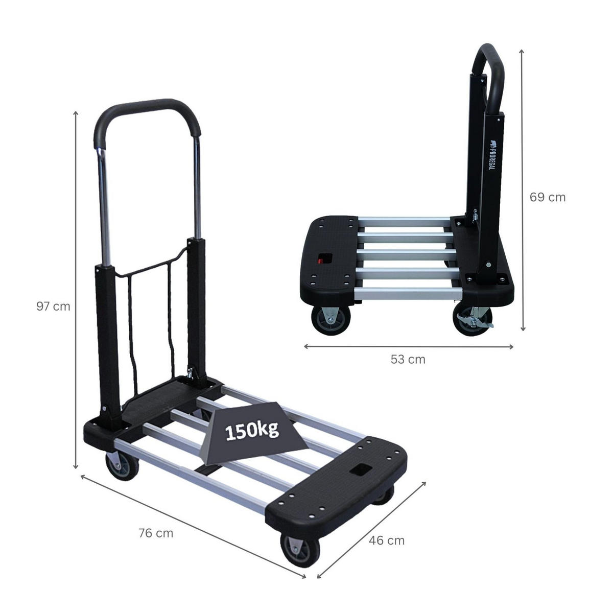 TRANSPORTWAGEN Taurus klappbar 150 97x46x76cm Traglast 150kg - Silberfarben, Metall (76/46/97cm) - PROREGAL