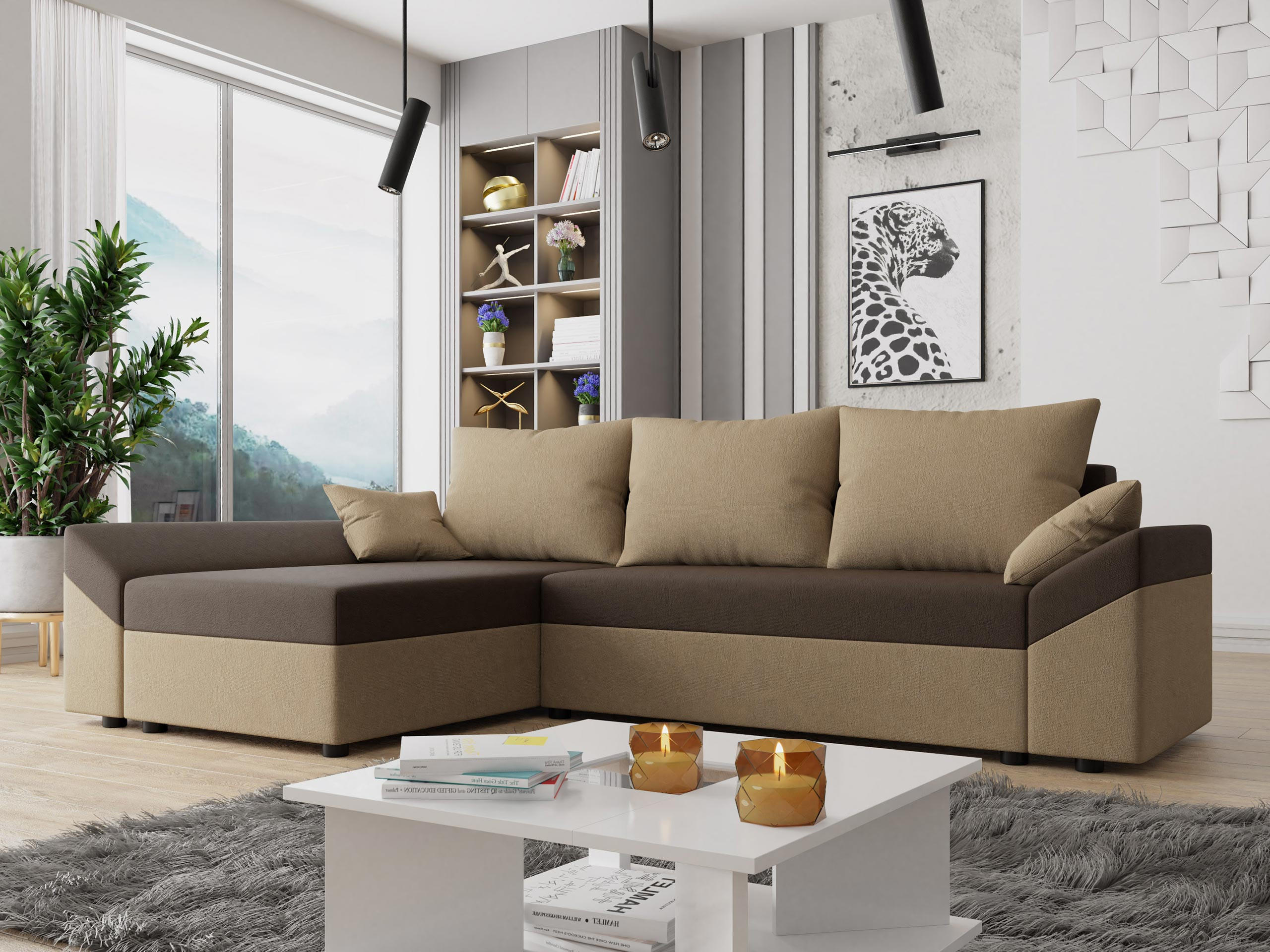 ECKSOFA Dante L - Beige/Schwarz, Holz/Kunststoff (240/140cm) - MIRJAN24