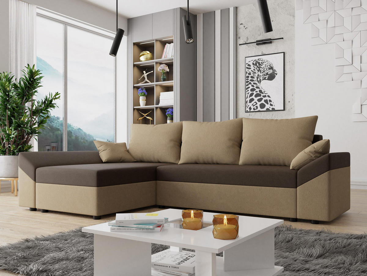 ECKSOFA Dante L - Beige/Schwarz, Holz/Kunststoff (240/140cm) - MIRJAN24