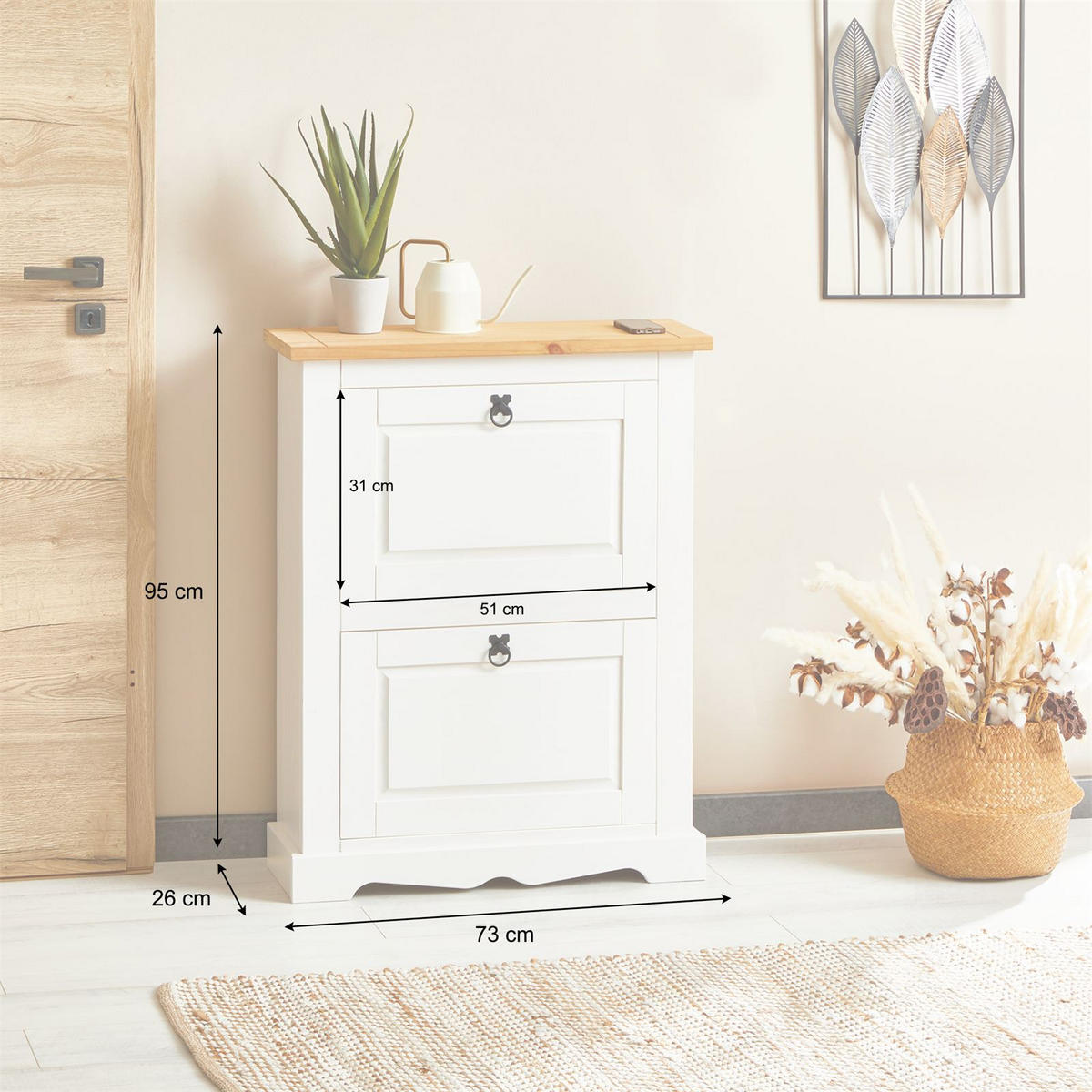 SCHUHKIPPER TEQUILA - Weiß/Braun, Holz (73/95/26cm) - IDIMEX