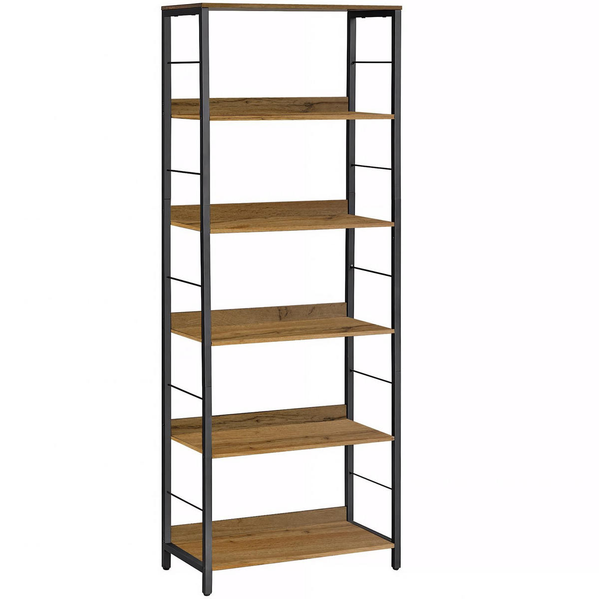 STANDREGAL Holzoptik Metall Erlefarben Schwarz 6 Ebenen 178x60x30 cm - Erlefarben/Schwarz, Holzwerkstoff/Metall (60/178/30cm) - Begryf