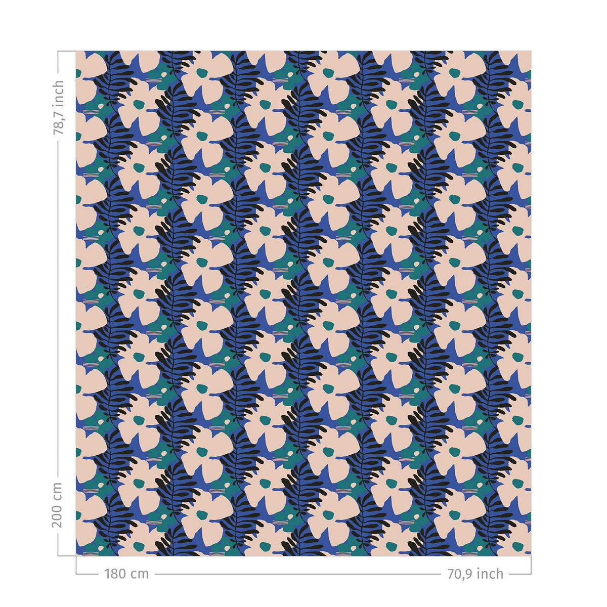 DUSCHVORHANG Blumen und Blätter auf Blau 180/200 cm - Blau, Textil (180/200cm) - Bilderwelten