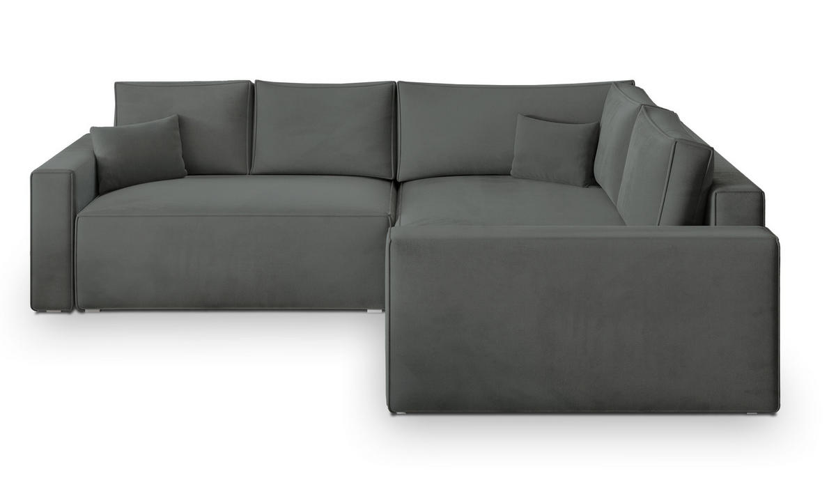 ECKSOFA ERONIS R-S Grau Velours-Stoff mit Schlaffunktion - Grau, Holz (265/194cm) - MASSENO