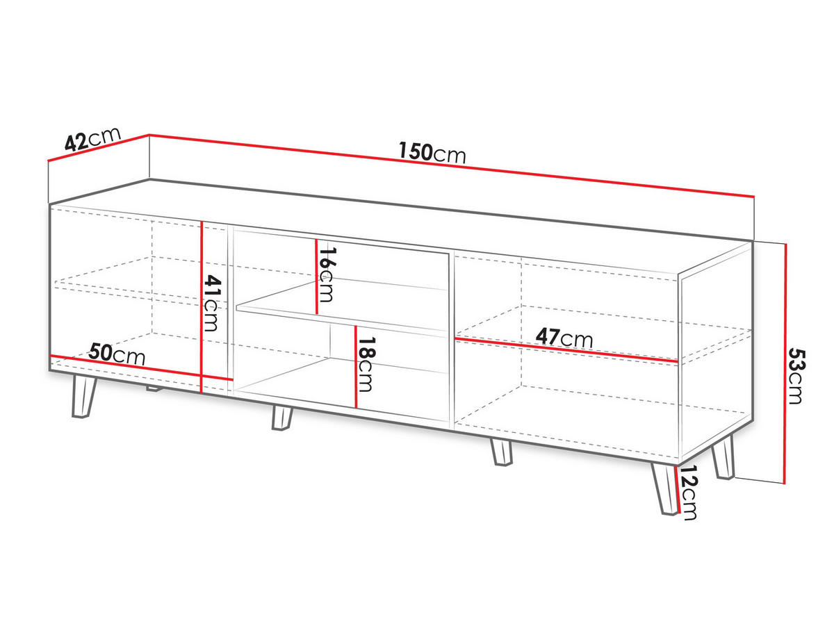 TV-ELEMENT Vamos Grey 150 - Anthrazit/Schwarz, Holzwerkstoff/Kunststoff (150/53/42cm) - MIRJAN24