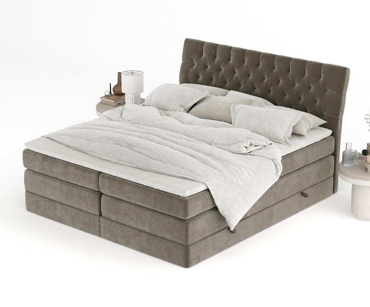 BOXSPRINGBETT Seraphine Taupe 160/200 cm - Taupe/Schwarz, Holz/Holzwerkstoff (160/200cm) - Maison de Reve