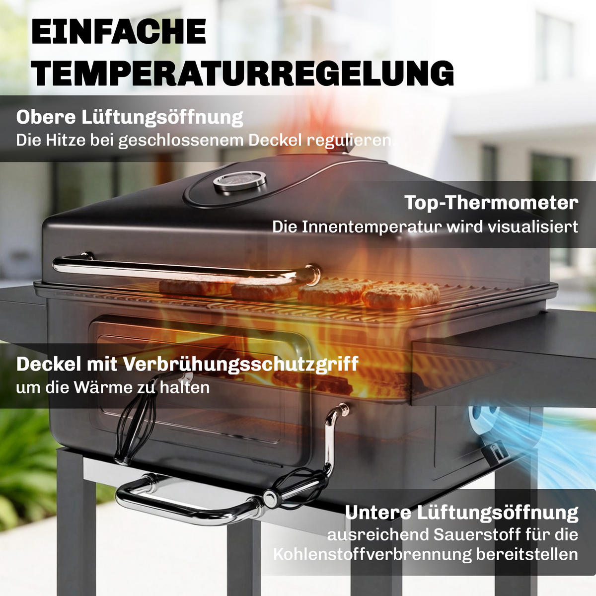 HOLZKOHLEGRILL DE-10231 Schwarz - Schwarz, Metall (63/101.5/112cm) - ComfortXL