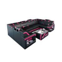 WOHNLANDSCHAFT Sofa Padua U Schwarz Pink Kunstleder - Schwarz, Textil (308/80/185cm)