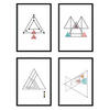 POSTER Set mit 4 dünne Linien Nordischen Dreiecke geometrische Blätter in Rot und Blau A4 Rahmenlos - Klar, Papier (29.7/3cm) - Nacnic