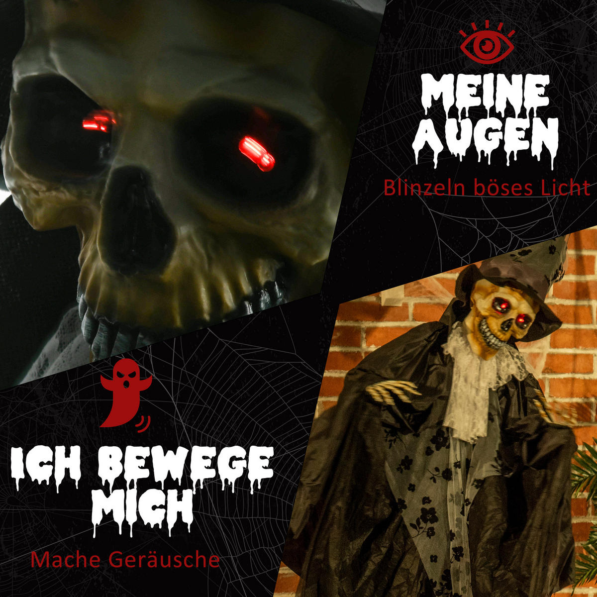183CM Halloween-Dekoration Gespenst Bräutigam In Lebensgröße Augenglühen - Schwarz, Kunststoff (65/189/125cm) - Outsunny