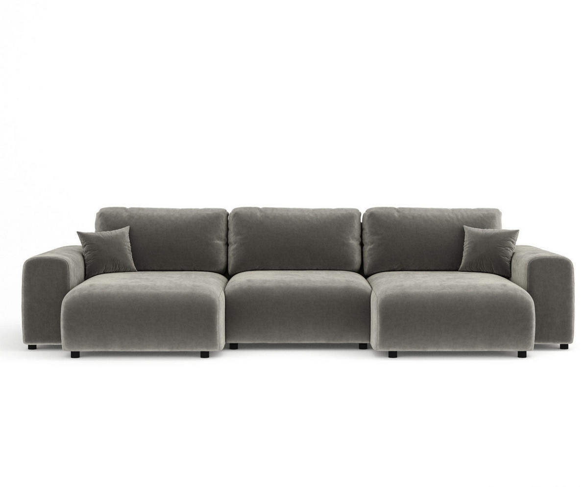 PANORAMASOFA Zanzibar Grau Samtstoff - Schwarz/Grau, Holz/Holzwerkstoff (325/79/144cm) - Maison de Reve