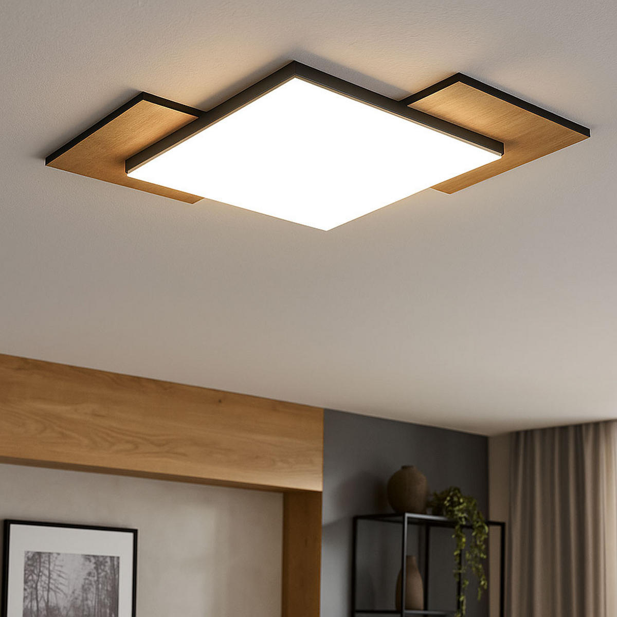LED DECKENLEUCHTE Holzoptik Schwarz - Schwarz, Metall (43/43/6cm)