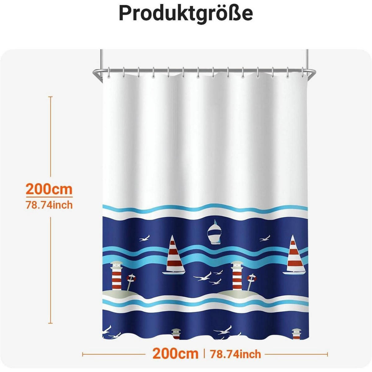 DUSCHVORHANG Blaues Segel 200 x 200 cm - Multicolor, Textil (200/200cm)