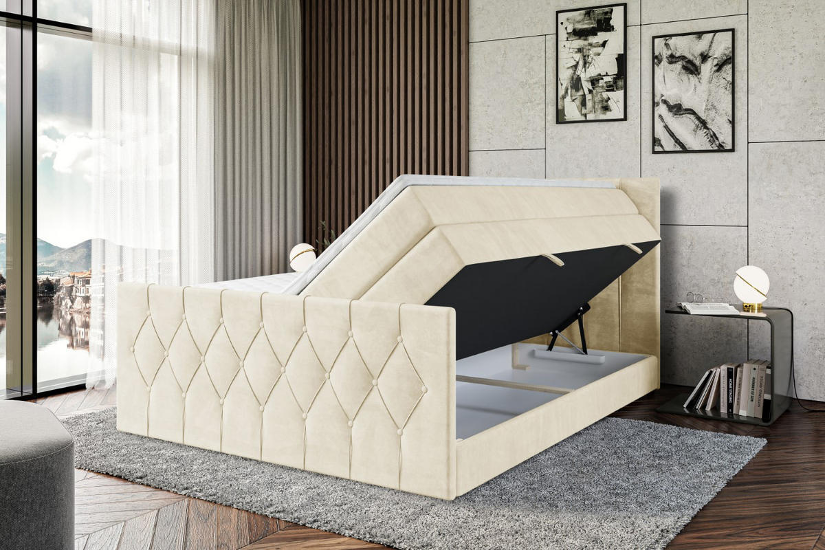 BOXSPRINGBETT VELANTO-Z KING - 200 x 200 - H3/H4 - Beige - Beige, Holzwerkstoff (200/200cm) - ALTDECOR