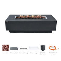 FEUERTISCH Granville Gasfeuerstelle aus GF-Beton - 4-tlg. Set inkl. Glasumrandung, Brennerabdeckung und Gasflaschen-Abdeckung - Dunkelgrau, Naturmaterialien (70/43/152cm) - Elementi