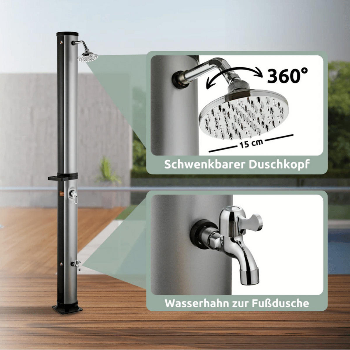 SOLARDUSCHE Outdoor 35 Liter Solar Gartendusche - Schwarz, Kunststoff (19/218/19cm) - DELUKE