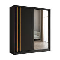 KLEIDERSCHRANK mit Spiegel-Schiebetüren und Aluminium-Leisten, LED-Beleuchtung - NALLA - 200 cm Schwarz+Schwarz+Artisan - Anthrazit/Eiche Artisan, Holzwerkstoff (200/216/61cm) - ALTDECOR