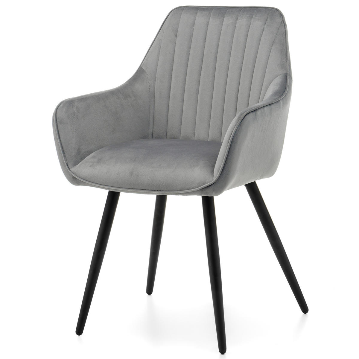 STUHL PASSO gepolstert mit Steppung - hellgrau - Samt Velours - Hellgrau/Schwarz, Textil/Metall (58/87/60cm) - NEW HOME