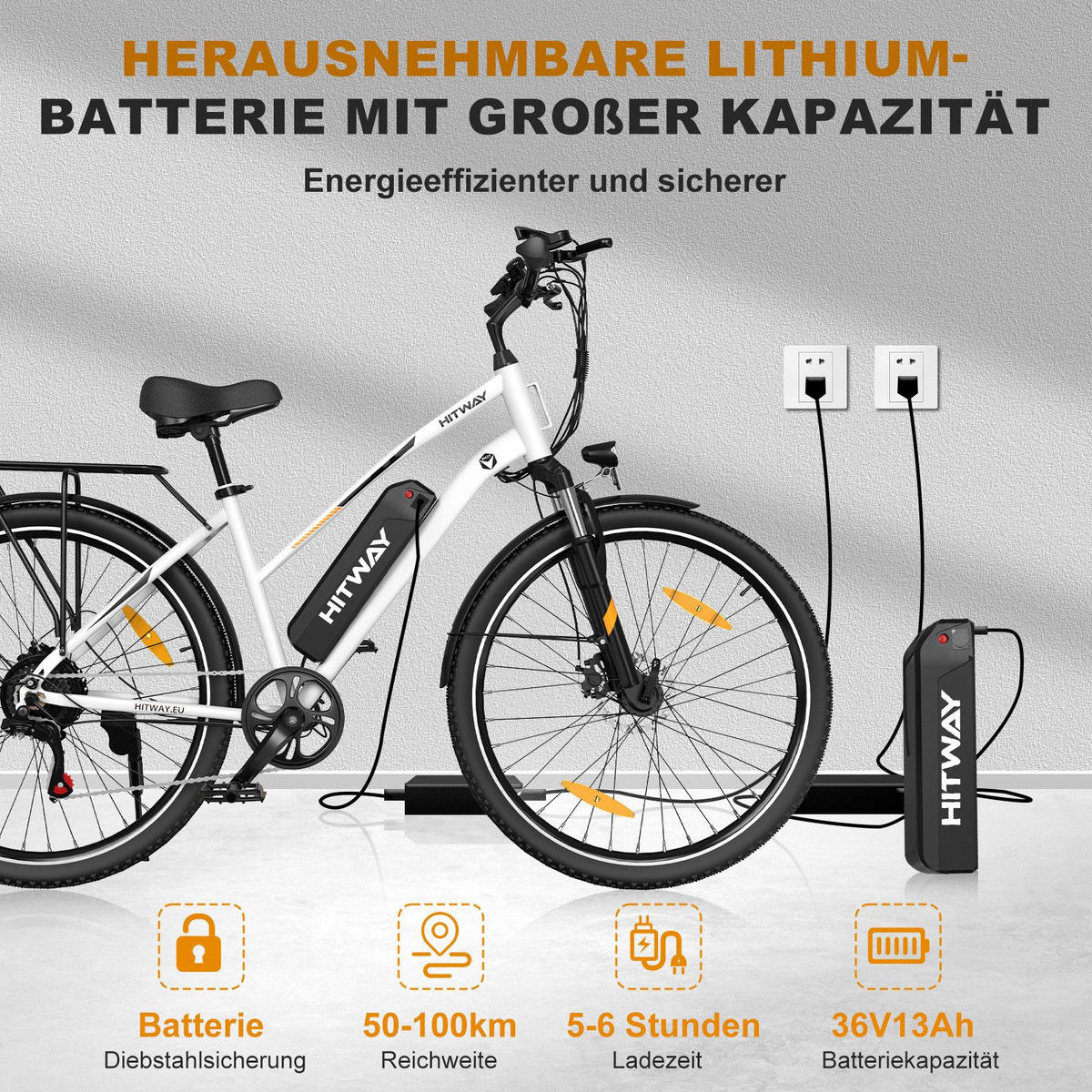 E-BIKE Cityrad BK27 250W-Motor 36V 13Ah Akku - Weiß, Metall (87cm) - HITWAY