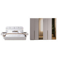 BETTANLAGE AVVA Schlafzimmer-Set, 4-teilig, Weiß, Bett mit Kopfteil, 2 Nachttische und Kleiderschrank - Weiß, Leder/Holzwerkstoff (160/200cm) - Villa Möbel