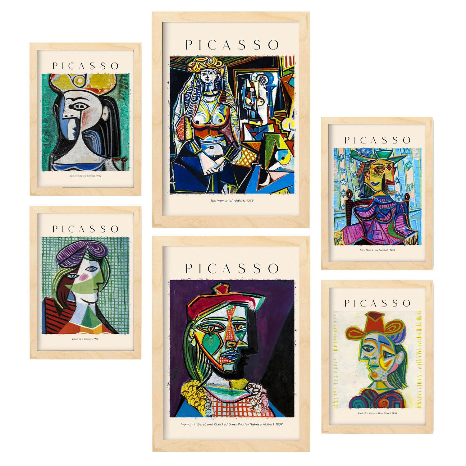 POSTER Set Mit 6 Picasso Sammlung A3 & A4 Rahmen Aus Hellem Holz - Beige, Papier (29/3cm) - Nacnic