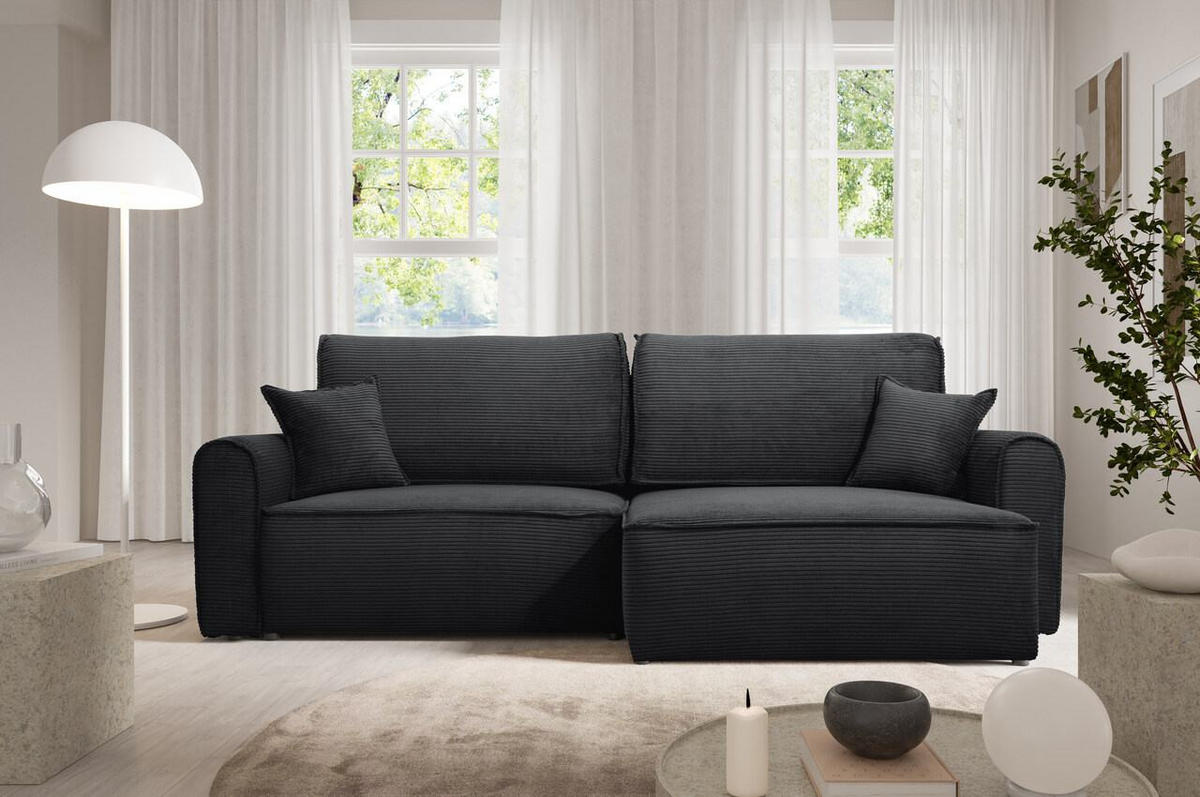 ECKSOFA mit Schlaffunktion Schwarz - Schwarz, Textil (244/148cm) - Furnisell
