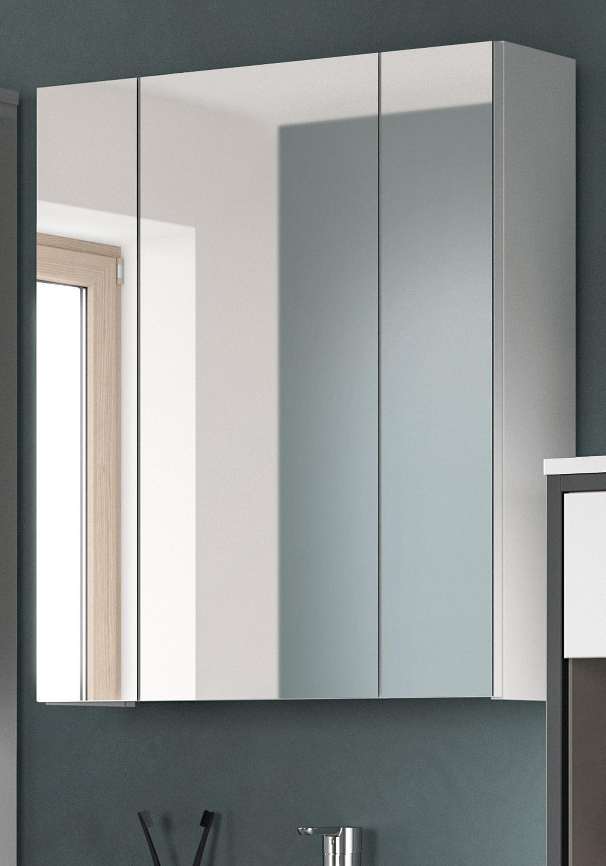 SPIEGELSCHRANK weiß Badschrank, Badschrank 3-türig 60 x 70 cm hängend - Weiß Hochglanz/Weiß, Glas/Holzwerkstoff (60/70/18cm) - Inn.Furn