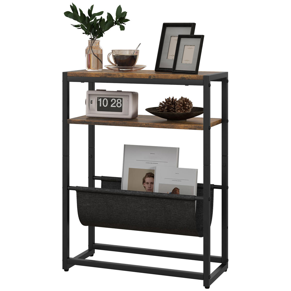 BEISTELLTISCH DE-15764 mit Zeitschriftenhalter Schwarz - Braun, Metall (43/18/56cm) - ComfortXL