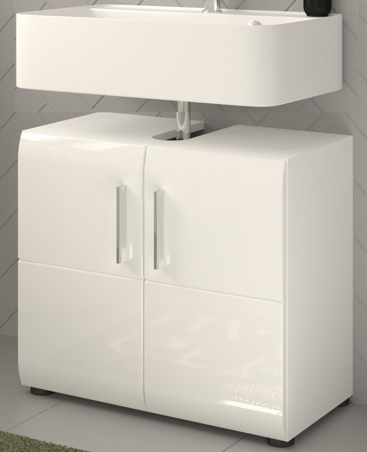 WASCHBECKENUNTERSCHRANK weiß Hochglanz, Badezimmer Unterschrank 60 cm - Chromfarben/Weiß Hochglanz, Holzwerkstoff/Kunststoff (60/54/32cm) - Inn.Furn