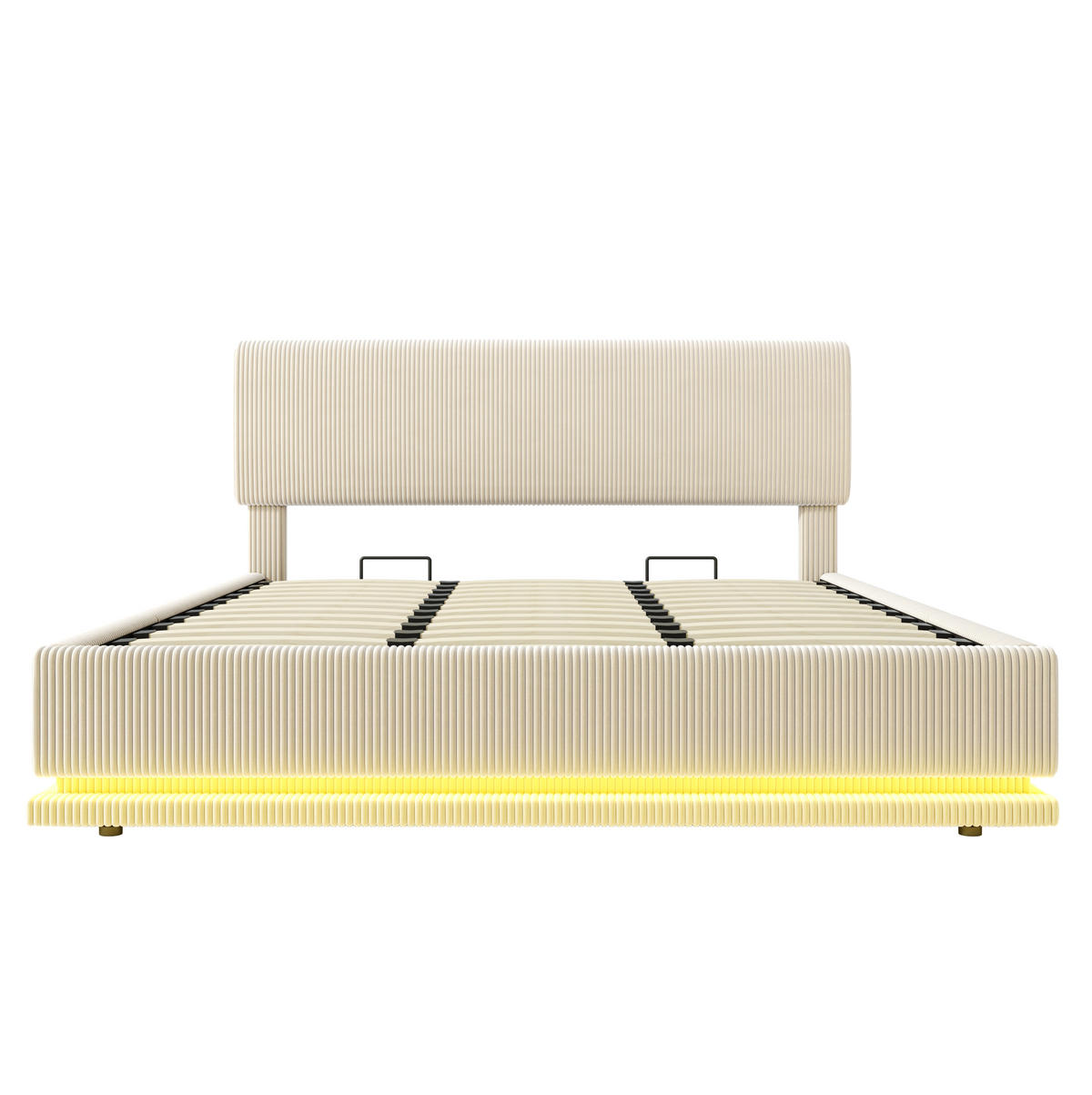 POLSTERBETT 180/200 cm mit LED-Beleuchtung, USB-C-Anschluss, höhenverstellbarem Kopfteil und Stauraum, Beige - Beige, Textil (180/200cm) - Redom