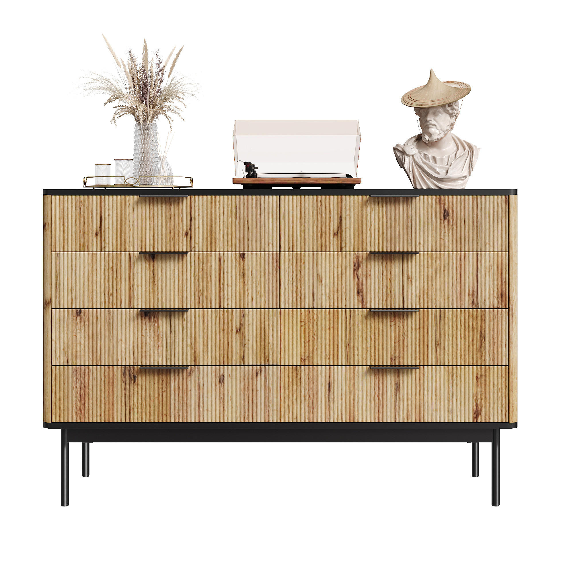SIDEBOARD 120/39,5/80 cm mit mehreren Schubladen und strukturierter Front aus MDF, Natur/Schwarz - Schwarz, Holzwerkstoff (120/80/39.5cm) - Redom
