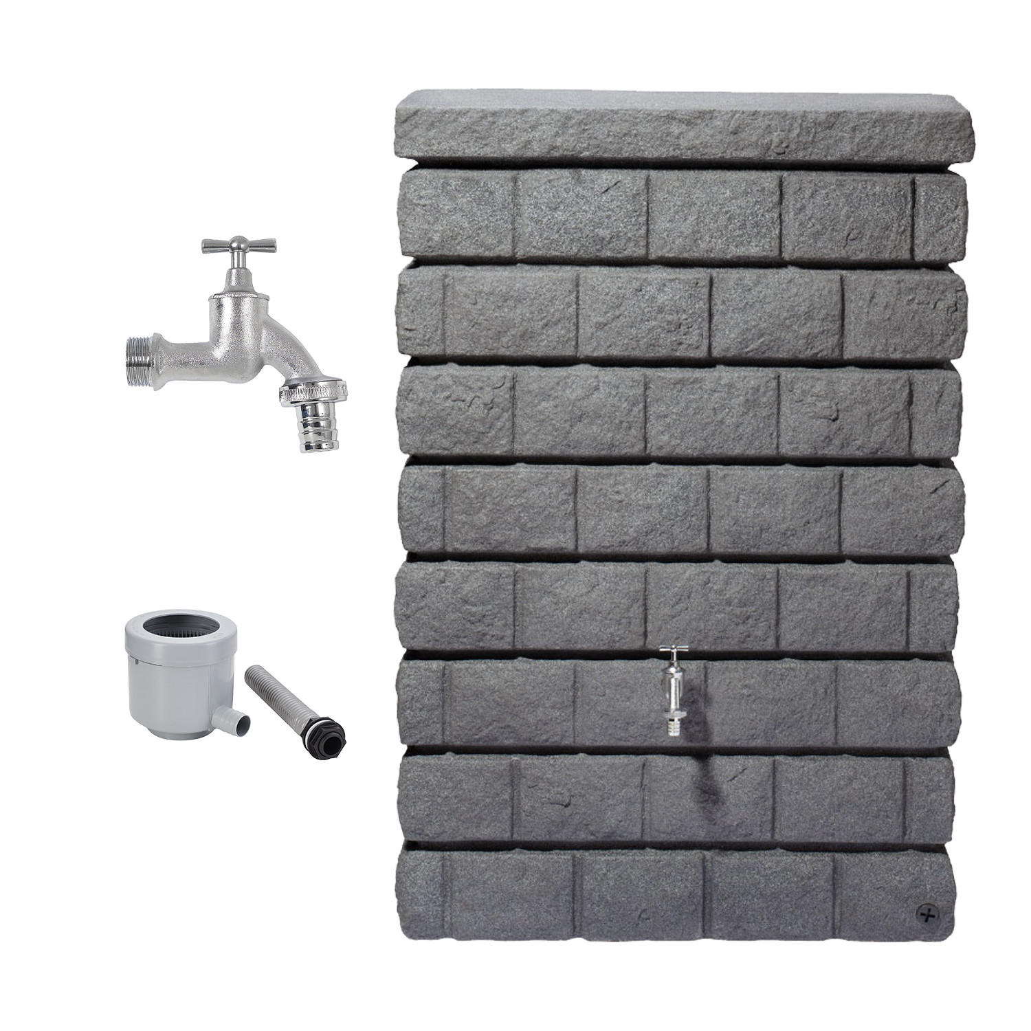 JUNIOR Wandtank Komplett-Set 300 L dark e inkl. Chrom-Auslaufhahn und Fallrohranschluss - Grau, Kunststoff (40/118/80cm) - GARANTIA