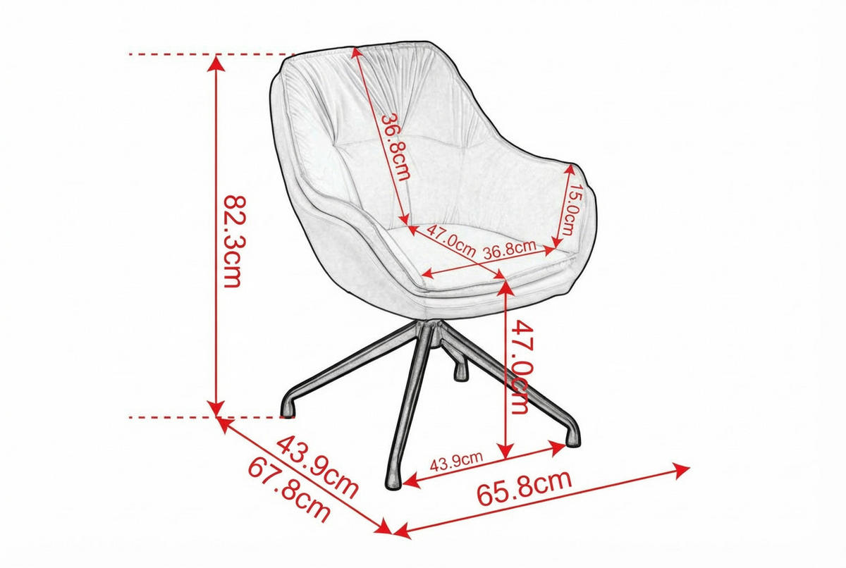 STUHL Kunstleder mit 360°-Drehfunktion, DE-42311, Schwarz - Schwarz, Metall (66/80/67.5cm) - ComfortXL